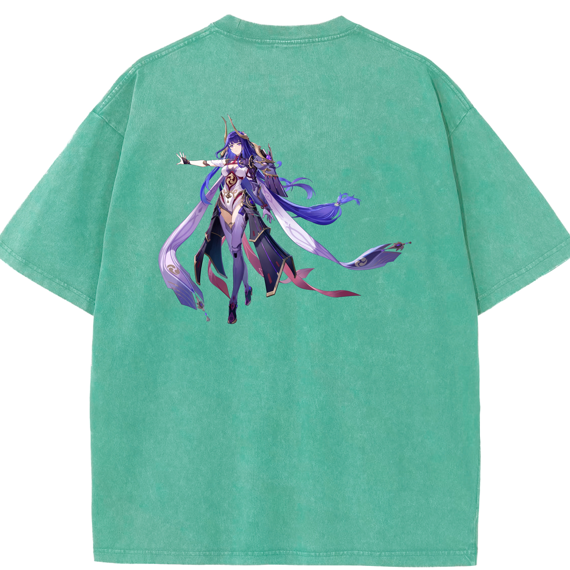 げんし神 雷電将軍 らいでんしょうぐん genshin Raiden Shogun 綿100% ヴィンテージ風 半袖Tシャツ（背面プリント）